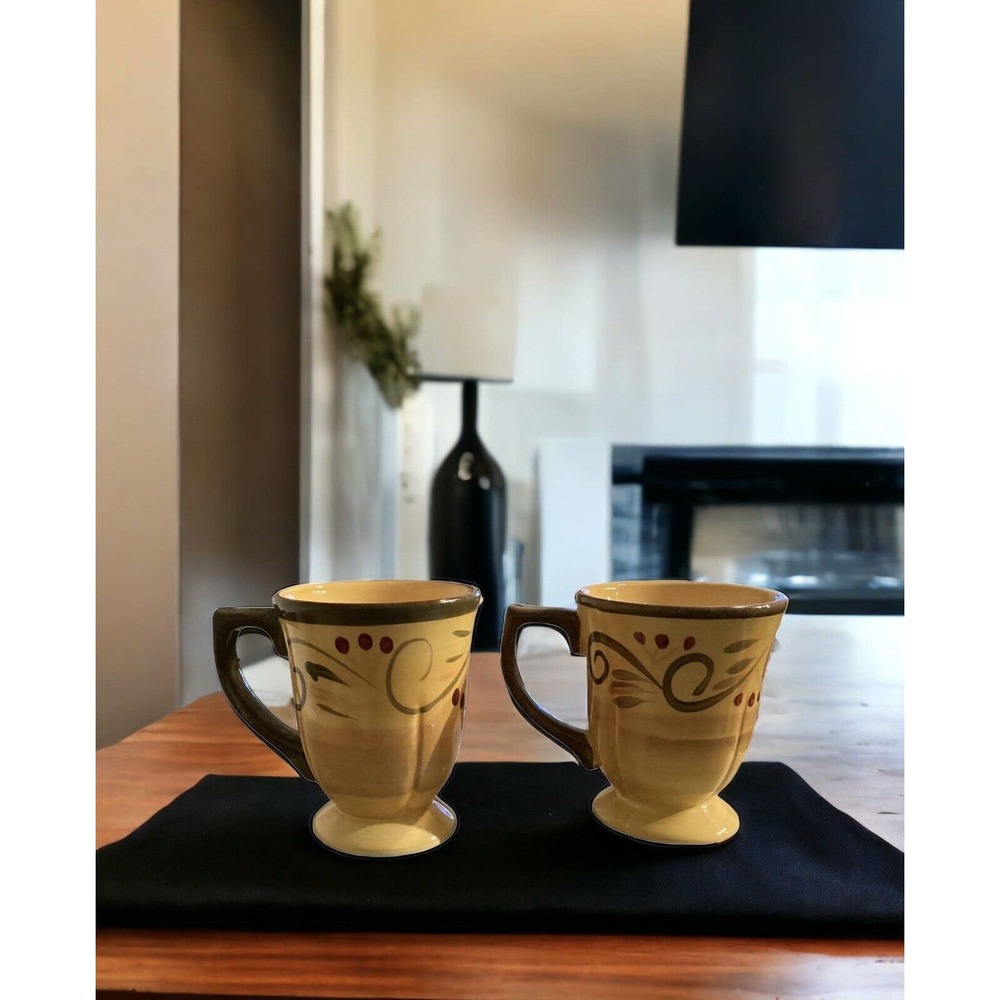 (2) “Italian Villa” Stoneware Coffee / Tea Pedestal Mug 12 oz. by Home Trends